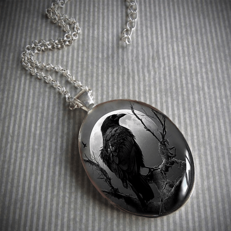 

1pc Gothic Crow Pendant Necklace, Bird Oval Cabochon, Fashion Jewelry Accessory, Punk Animal Style, Ideal For Friends & Partners, Festive Party Anniversary Gift