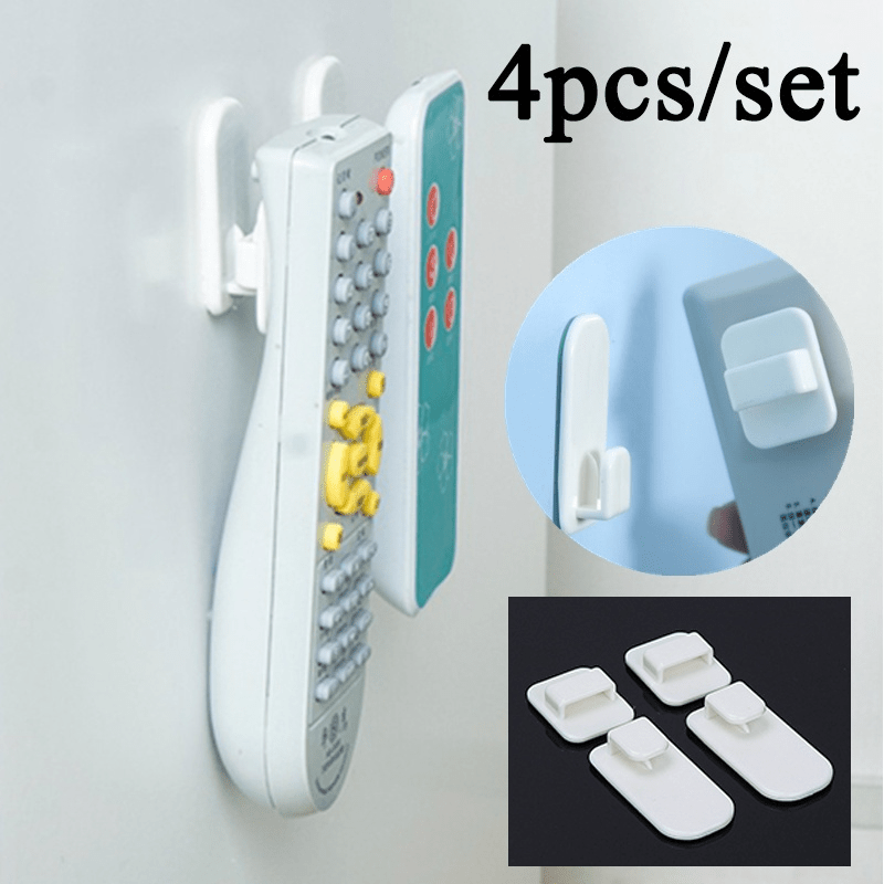 

4pcs/set Wall Mount Remote Control Holder, Self-adhesive Strong Sticky Utility Hooks, Easy Install, Fashion Style, Plastic Material, Space-saving Organizer For Living Room, Hallway, Home, And Dorm