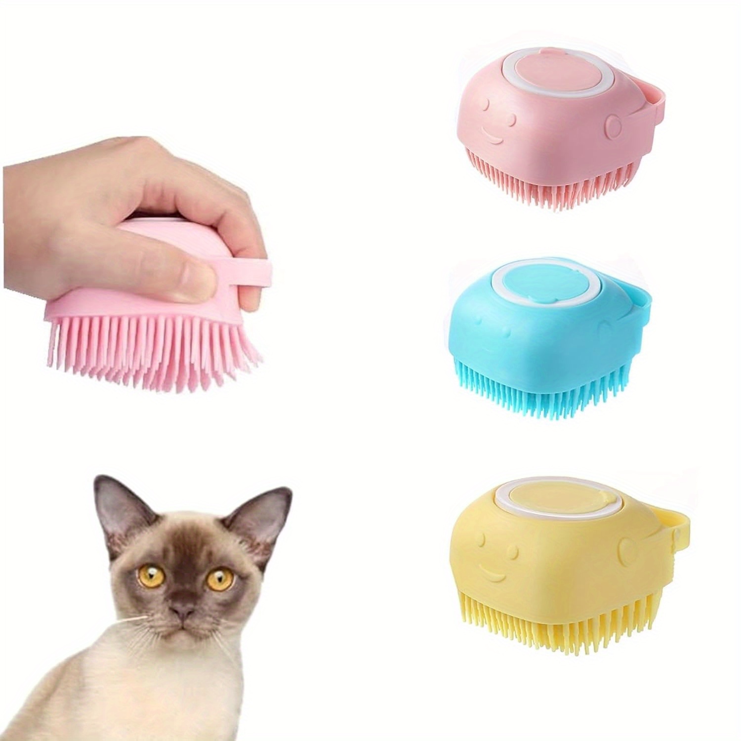 

3pc Pet Bath Brush, Soft Silicone Pet Shampoo Massage, Brush, For Short Hair Dog And Cat Washing (pink Blue Yellow)