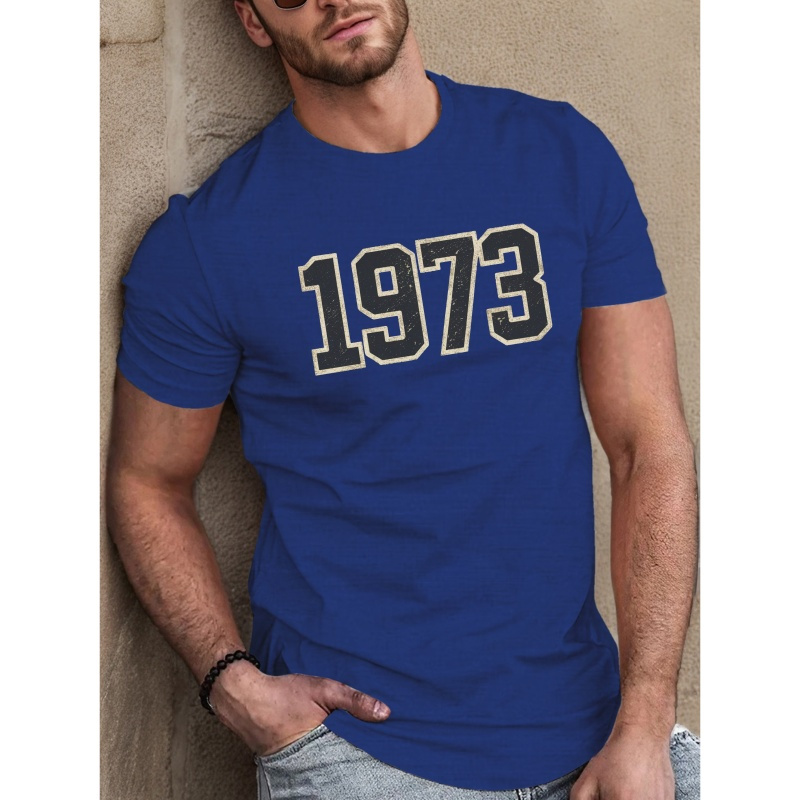 

Men's Stylish 1973 Print T-shirt, Casual Comfy Tee For Summer, Men's Short Sleeve Top For Daily Activity