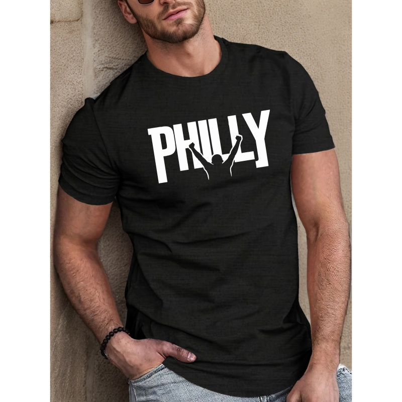 

Men's Stylish Philly Print T-shirt, Casual Comfy Tee For Summer, Men's Short Sleeve Top For Daily Activity