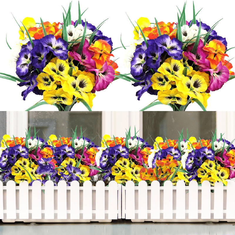 

6 Bouquets Of Mixed Color Pansies Small Wildflower Daisies Artificial Plastic Flowers For Home Wedding Kitchen Garden Table Centerpiece Indoor Outdoor Decor