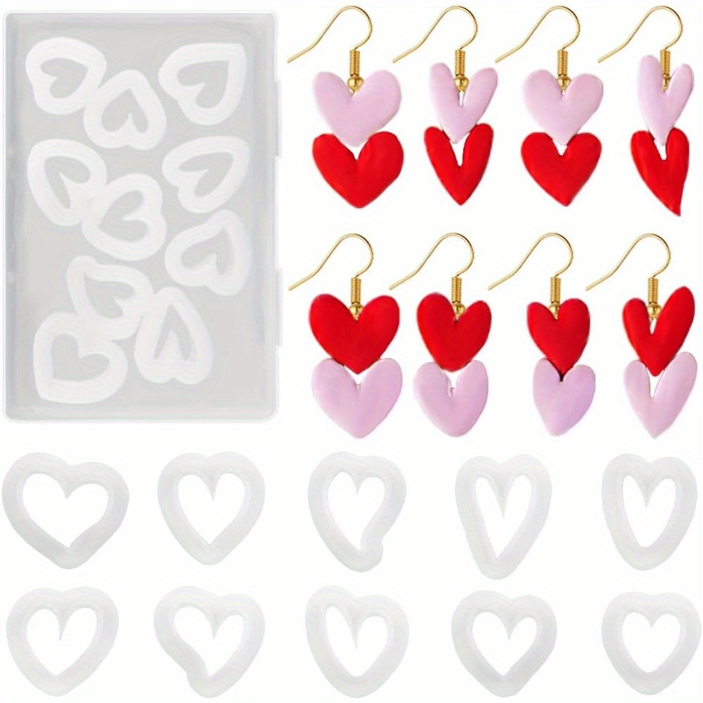 

10pcs Heart-shaped Polymer Clay Cutters Set, Diy Earring Making Kit, Valentine's Day Gift Crafting Molds, Plastic Material