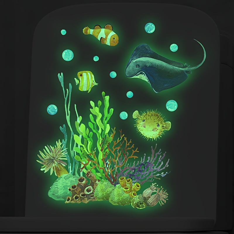 Image of 1pc Of Cartoon Glowing Toilet Sticker, Featuring A Devil Fish Design, Adhesive Wall Sticker For Bedroom Entrance, Living Room Porch Home Decoration Wall Sticker