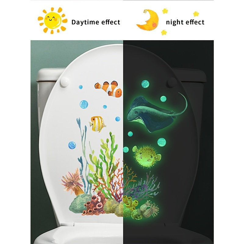 

1pc, Cartoon Coral Devil Fish Illuminated Toilet Sticker, Plastic Self-adhesive Wall Decal For Bedroom, Living Room, Porch, Home Decor, No Electricity Needed, Decoration