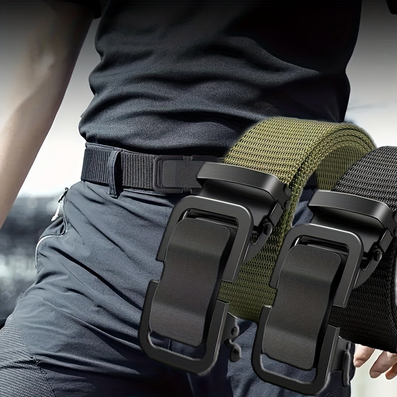 

1pc Tactical Men's Belt With Automatic Buckle - Casual Style Ferroalloy Quick-release Buckle, Durable Nylon Strap, Outdoor Leisure Quick-drying Woven Waistband, Perfect Gift Idea