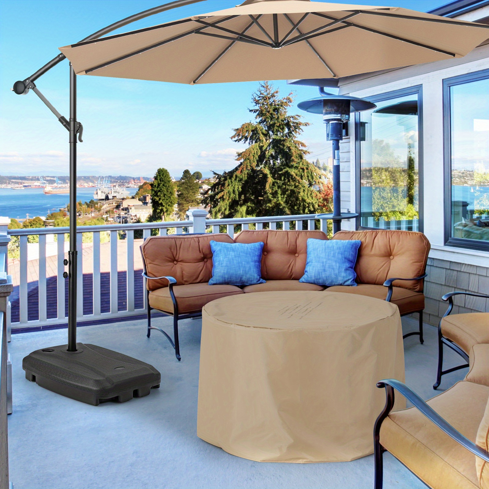 allen roth navy awning market 9-ft patio umbrella allen + roth Navy Slide-tilt Market 9' Patio Umbrella