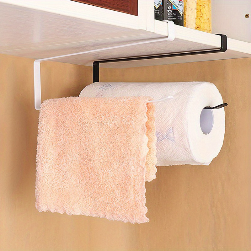 

1pc Multipurpose Kitchen Tissue Hanger - Over Cabinet Door Towel Rack, Metal Paper Towel Holder, Under Shelf Roll Dispenser For Home And Kitchen Storage