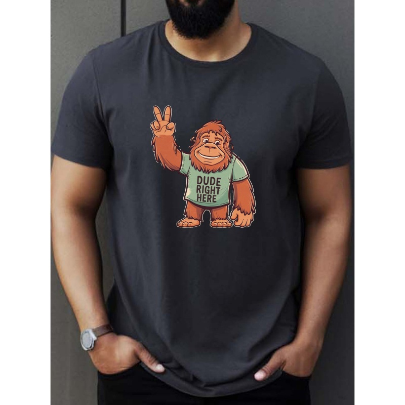 

Cute Cartoon Sasquatch Print Tee Shirt, Soft Crew Neck Tee For Men, Casual Short Sleeve T-shirt For Summer