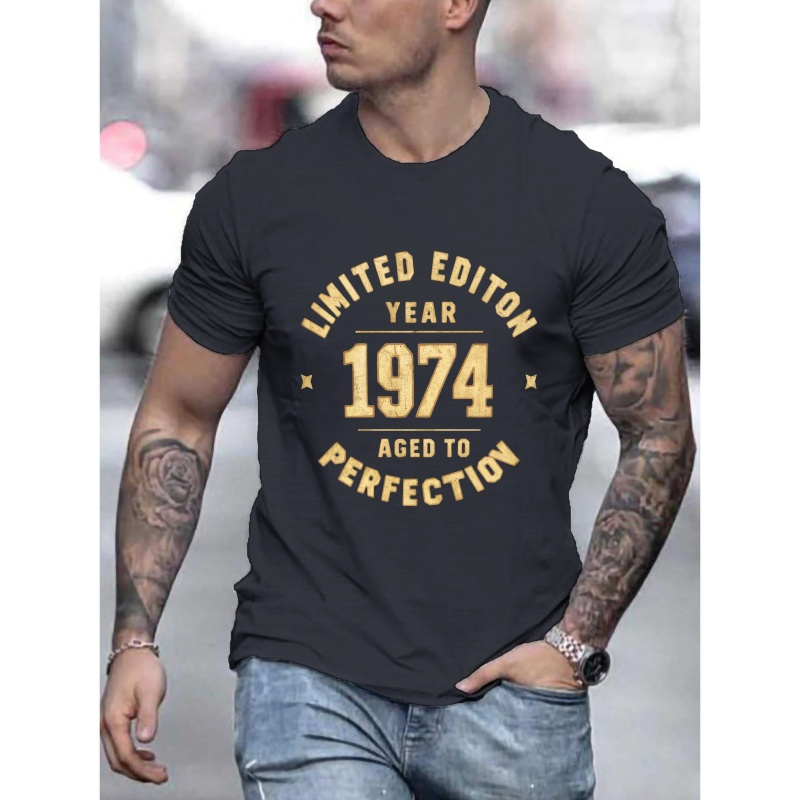 

Years 1974 Print T-shirt For Men, Casual Short Sleeve T-shirt For Summer