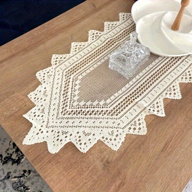 Runner da tavolo in pizzo a strisce lunghe, tovaglia ricamata con bordo in pizzo, runner da tavola in stile europeo per la decorazione della tavola, comò, riunioni di famiglia, bar, hotel (bianco