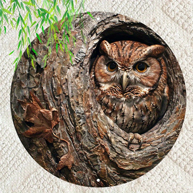 

Charming Owl Circular Metal Wall Sign - 8x8" Aluminum Decor For Home, Coffee Shop & Restaurant - Uv & Scratch Resistant, Easy To Hang