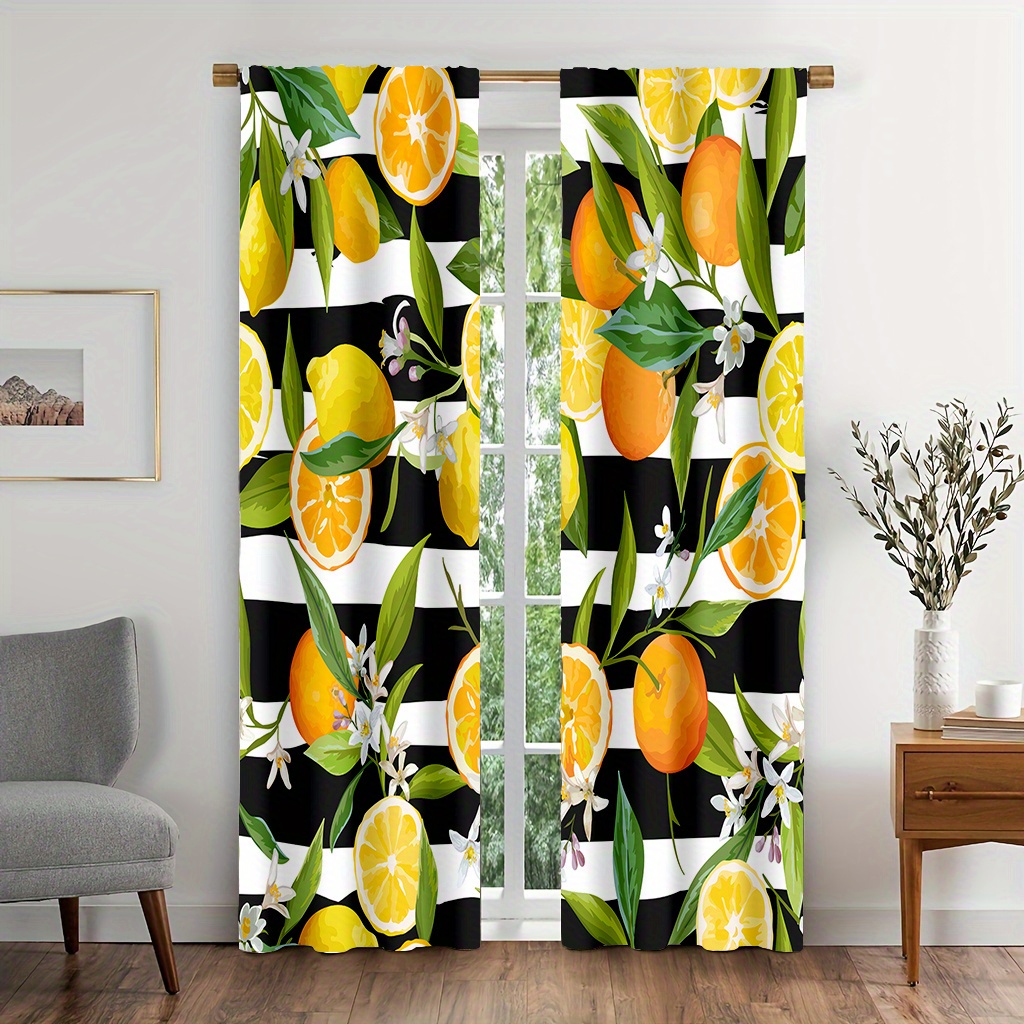 TEMU 2pcs/set Fruit Lemon Pattern Door Curtains Cartoon Curtains Light And Feel For Cozy Bedroom Chic Office Stylish Kitchen Living Room And Study