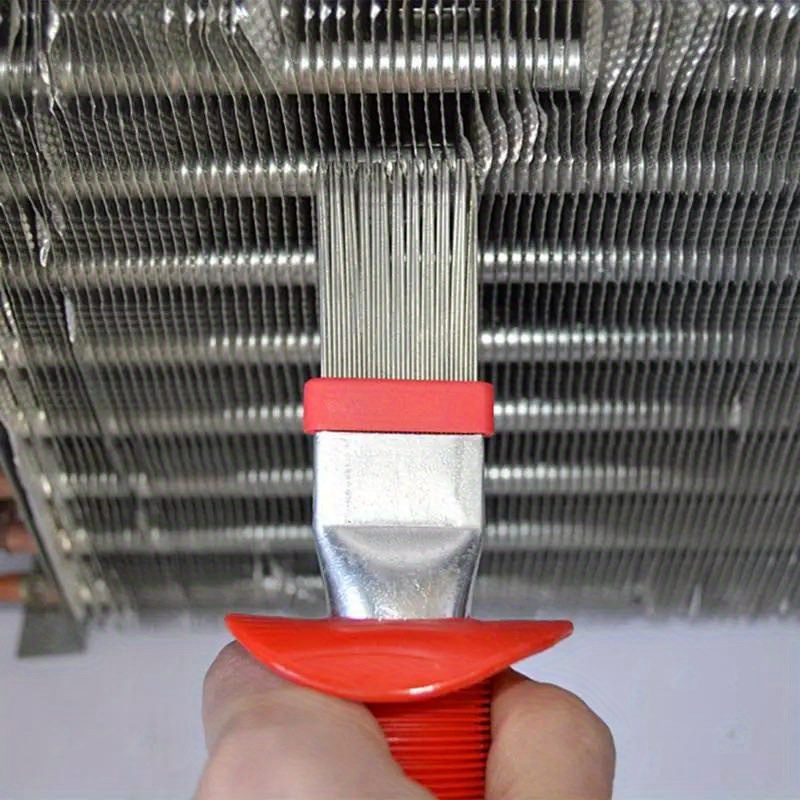 TEMU 1pc Air Conditioner Fin Cleaning Tool - Stainless Steel Coil Comb With Handle, Auto-adjusts For All Sizes, Hvac Condenser & Radiator Brush.