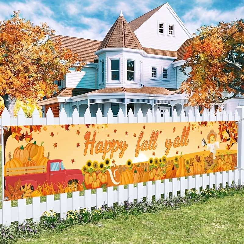 

1pc Autumn Harvest Thanksgiving Banner 50x300cm, Durable Fabric Material, Fall Themed Party Supplies, Outdoor & Indoor Fall Decorations Without Electricity Needed