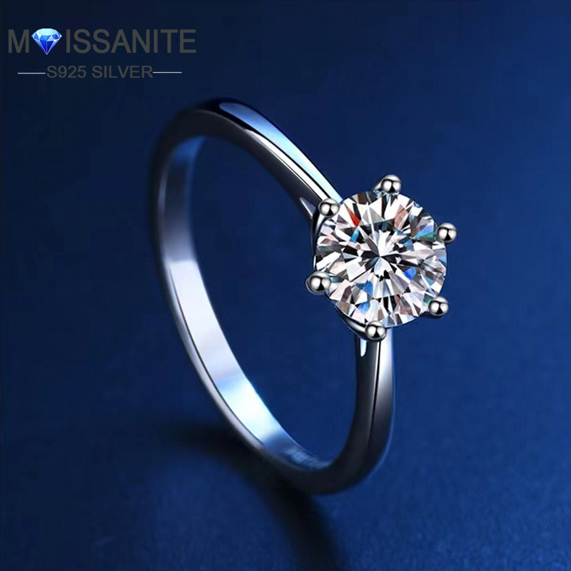 

1ct/2ct/3ct/5ct Moissanite Engagement Ring, 925 Sterling Silver, Classic Elegant Design, Unisex Solitaire Ring With Gift Box For Proposal, Wedding, Anniversary, Birthday, Valentine's Day