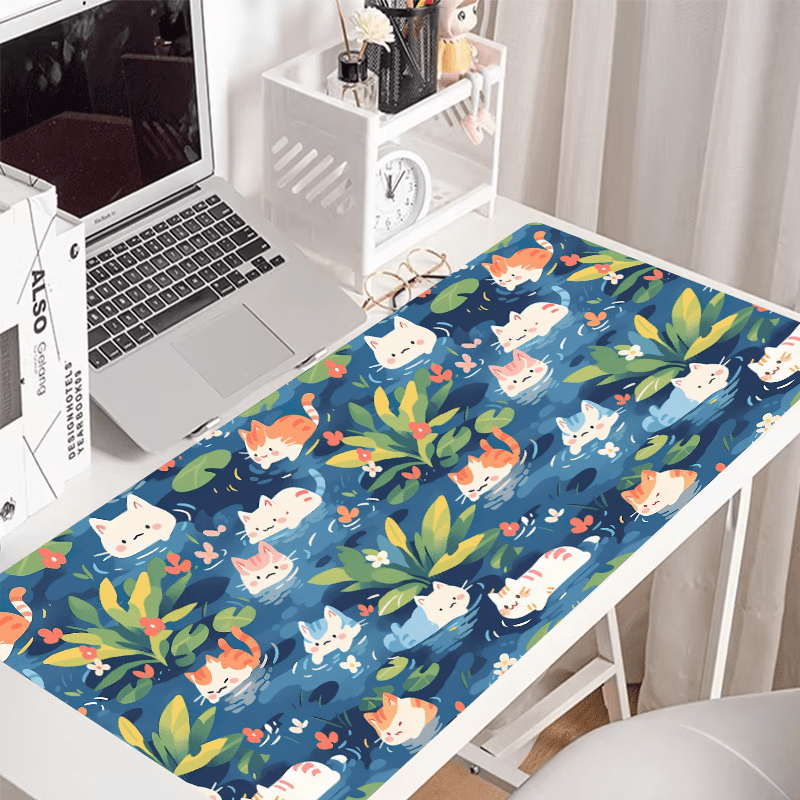 

Cute Cats Swimming Design Mouse Pad - Kawaii Style Gaming Desk Mat, Large Extended Rubber Mousepad, Non-slip Base, Water-resistant, For Office & Home Use, Ideal Gift For All Ages