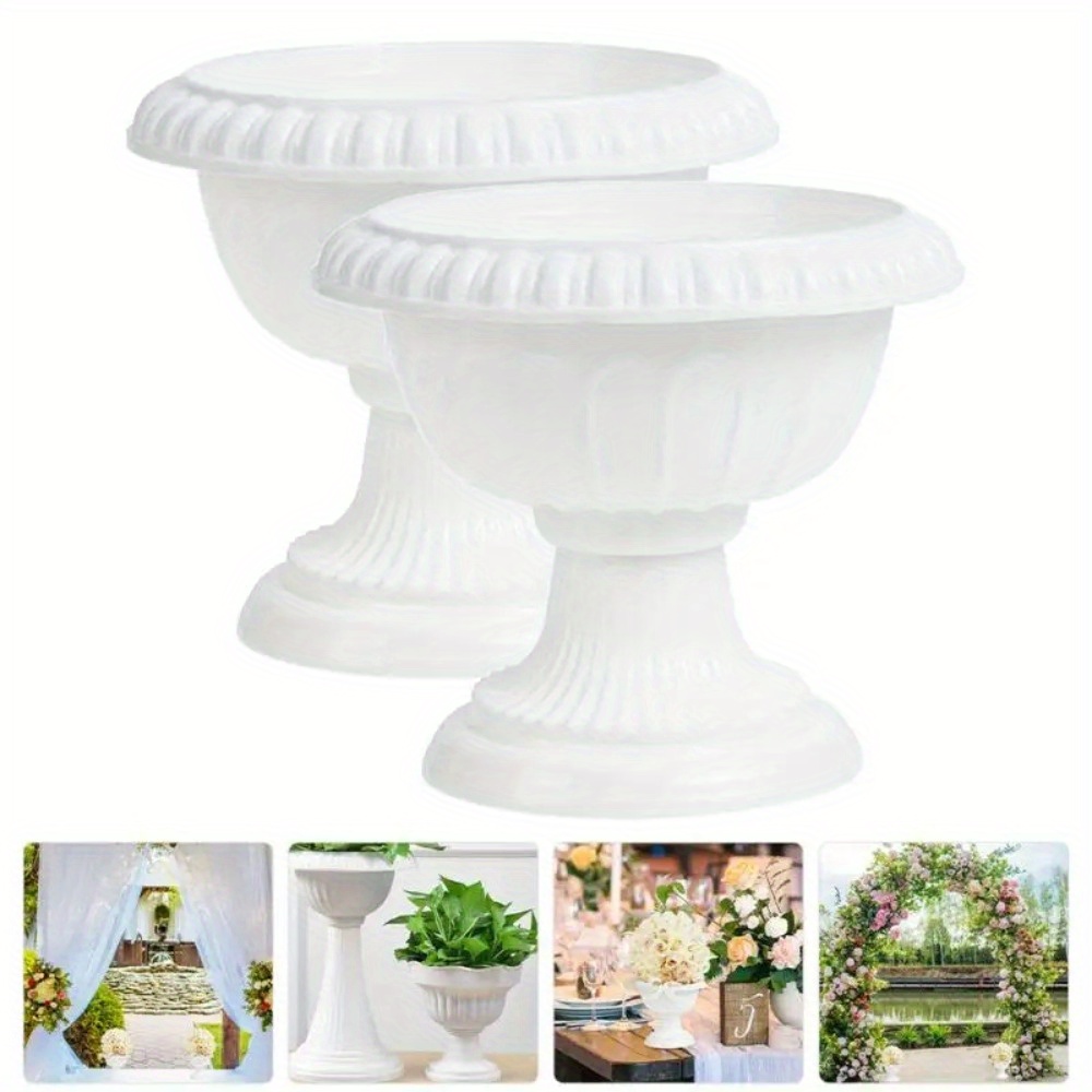 

Elegant White Roman-style Flower Pot - Vintage Plastic Planter For Indoor/outdoor Use, Perfect For Weddings & Home Decor