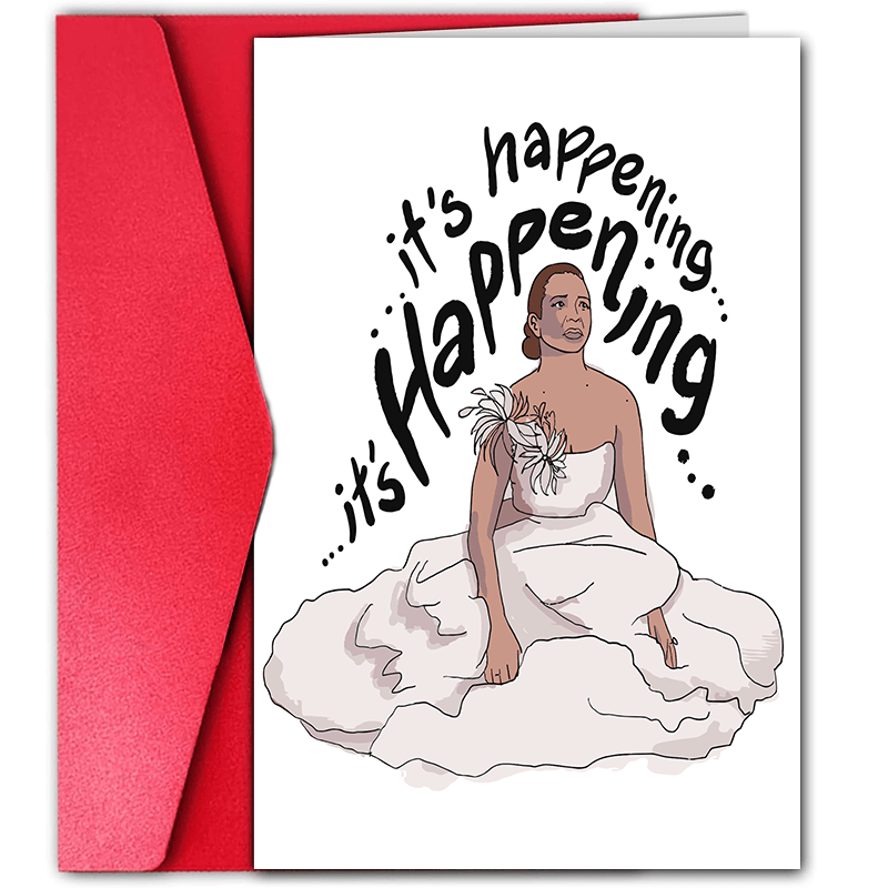 

1pc Anime-themed "it's Happening" Greeting Card For Any Occasion, Cartoon Bride Illustration, Birthday, Wedding, Engagement, Bridesmaid Proposal, Paper Material