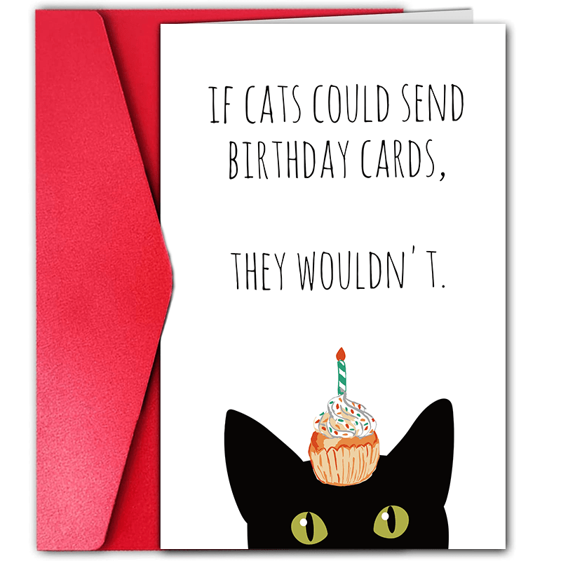 

Funny Animal Birthday Card: Cute Black Cat With Cupcake And Candle - Envelope Color Random