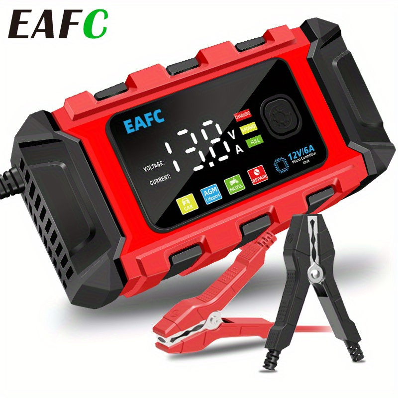 

Eafc Large Color Screen Car Battery Charger 12v 6a Smart Battery Trickle Charger Automotive Battery Maintainer For Lead-acid, Lifepo4 Battery