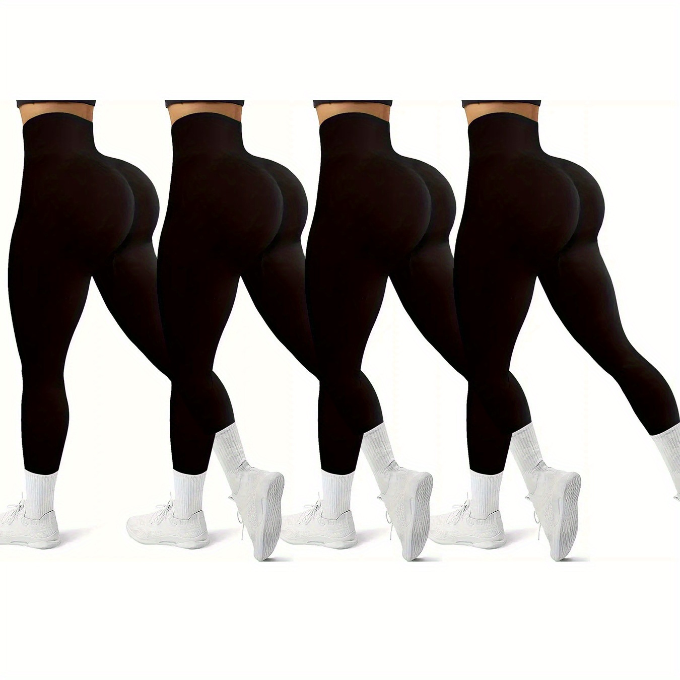 

4 Pack Women's High Waisted Yoga Pants, Tight Control Shapewear Compression Shapewear Leggings, Black Leggings