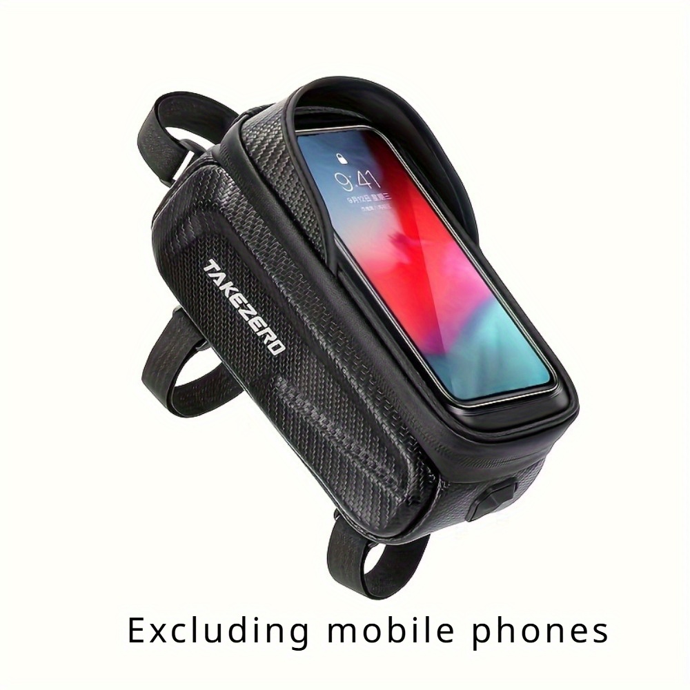 TEMU Secure Hold, Waterproof Bike Phone Mount Bag - Eva Leather Front Frame Handlebar Pouch With Rain Cover, Fits Phones Up To 6.8", Ideal For Bicycle Accessories Storage, Waterproof Phone Pouch