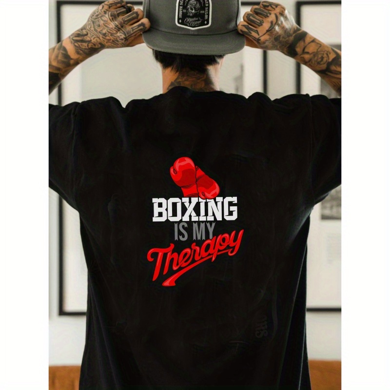 

Men's "boxing Is My Therapy" Print T-shirt, Casual Comfy Tee For Men, Casual Short Sleeve Top For Summer Sports And Outdoors