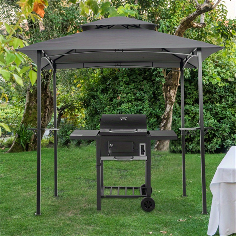 

8x5ft Grill Gazebo Replacement Canopy, Double Tiered Bbq Tent Roof Top Cover, Grey