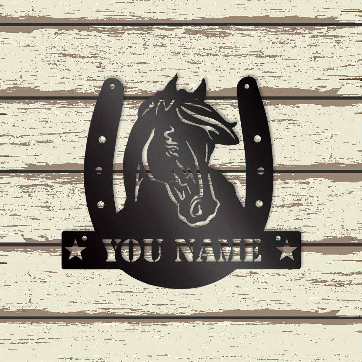 

1pc, Custom Stall Sign Wall Decor, Equestrian Name Plate With Horseshoe Design, Classic Style Iron Wall-mounted Storage For Room Decor, Home Decor, Personalized Farm Address Sign