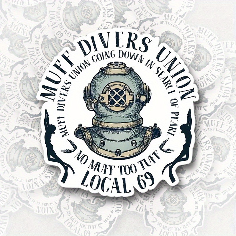 

Vinyl Muff Divers Union Decal - Humorous Single-use Diving Helmet Sticker For Laptop, Water Bottle, Car Bumper, Helmet, Phone, Wall And Window Decoration - Unique Diver Gift Idea