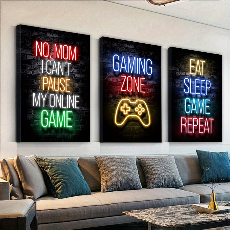 

Framed 3 Piece Neon Gaming Posters Gaming Gamer Quotes Posters Wall Art Modern Art Great Gift For Game Player Gaming Zone Wall Decor Boys Room Decorations For Bedroom Gamer Wall Art Decor