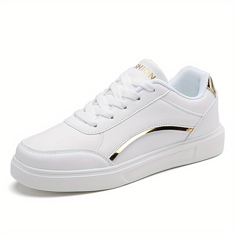 

Women's Classic White Sneakers, Versatile Casual Skate Shoes, Trendy Lace-up Outdoor Flat Sports Shoes