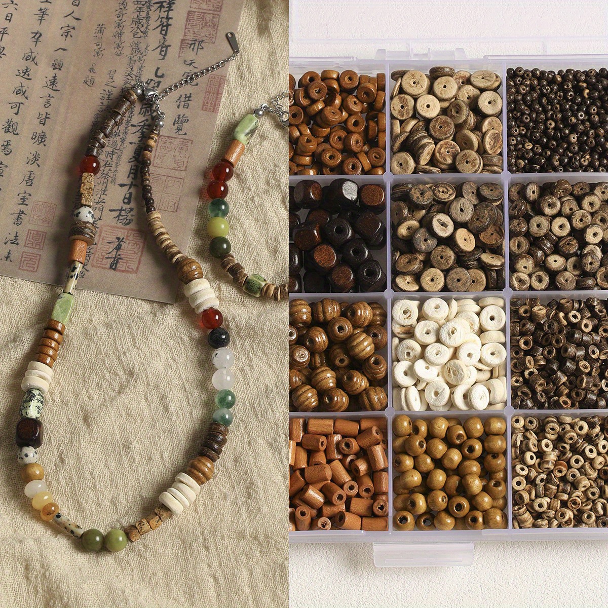 

Vintage Style Wooden Beads & Coconut Shell Diy Jewelry Making Kit – Assortment Of Natural Wood Beads For Bracelet And Necklace Crafting, Complete Beading Supplies Set