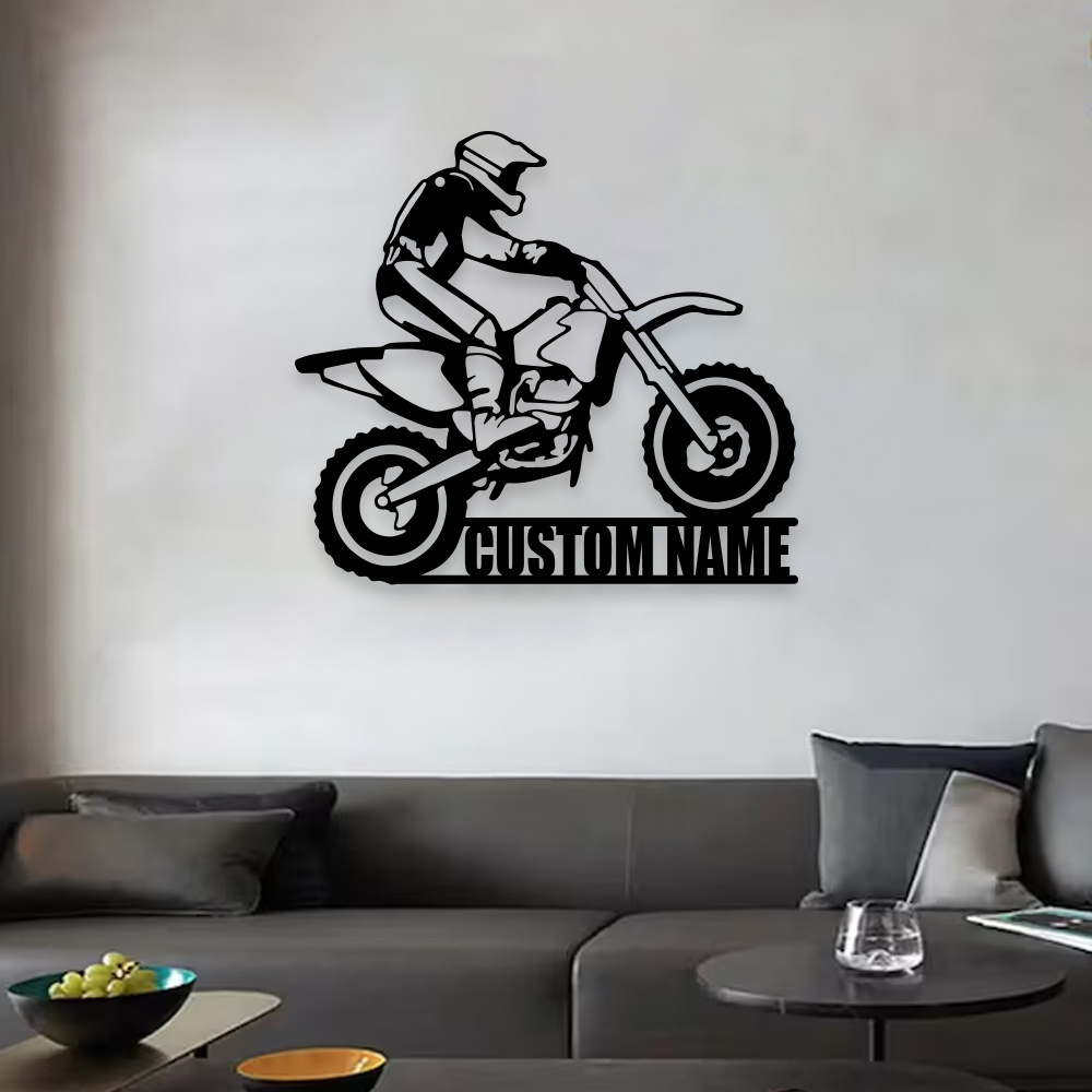 

1pc, Customizable Dirt Bike Sign With Name, Adjustable Iron Wall-mounted Contemporary Decor For Living Room, Perfect Gift For Bikers & Boys