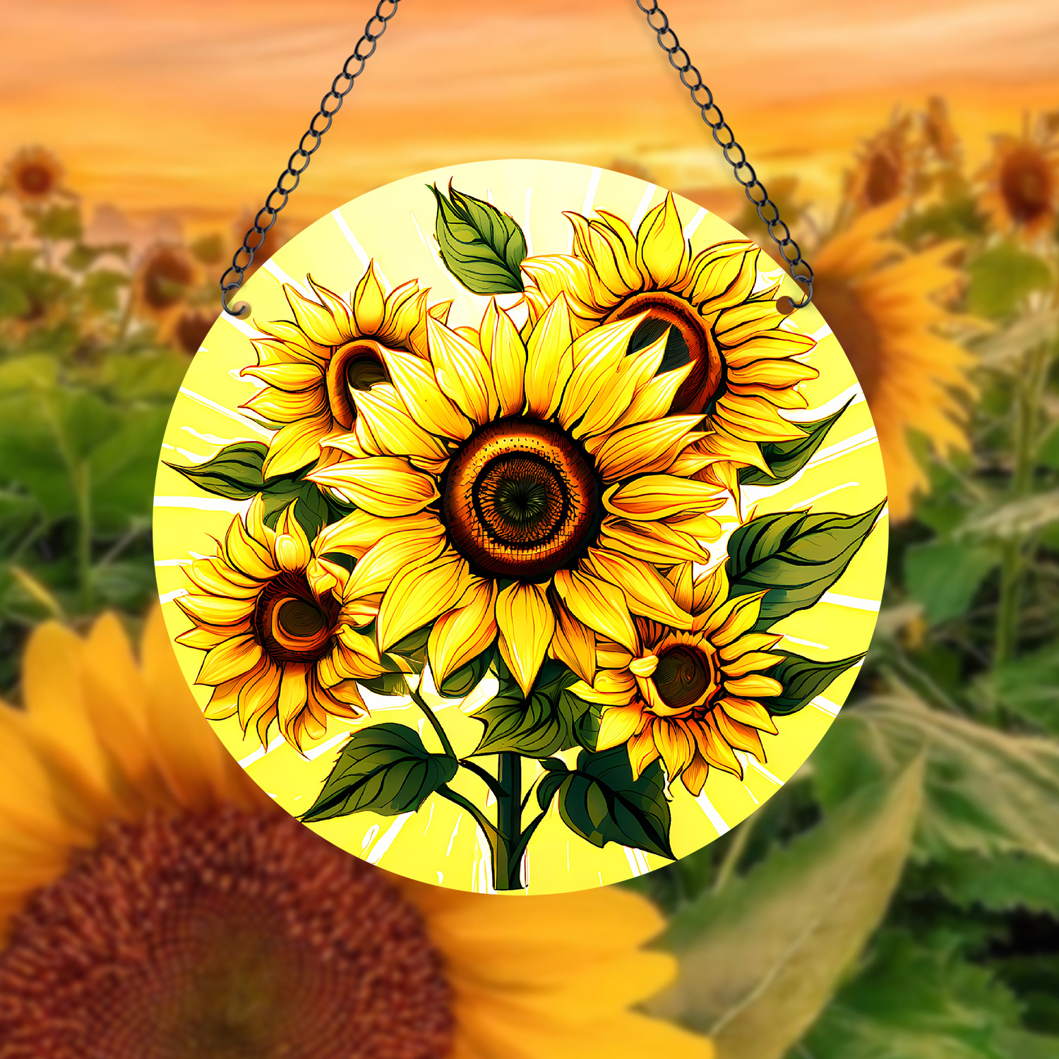 

Sunflower Acrylic Window Suncatcher - 6"x6" Stained Glass-style Hanging Decor For Home, Garden, And Bedroom