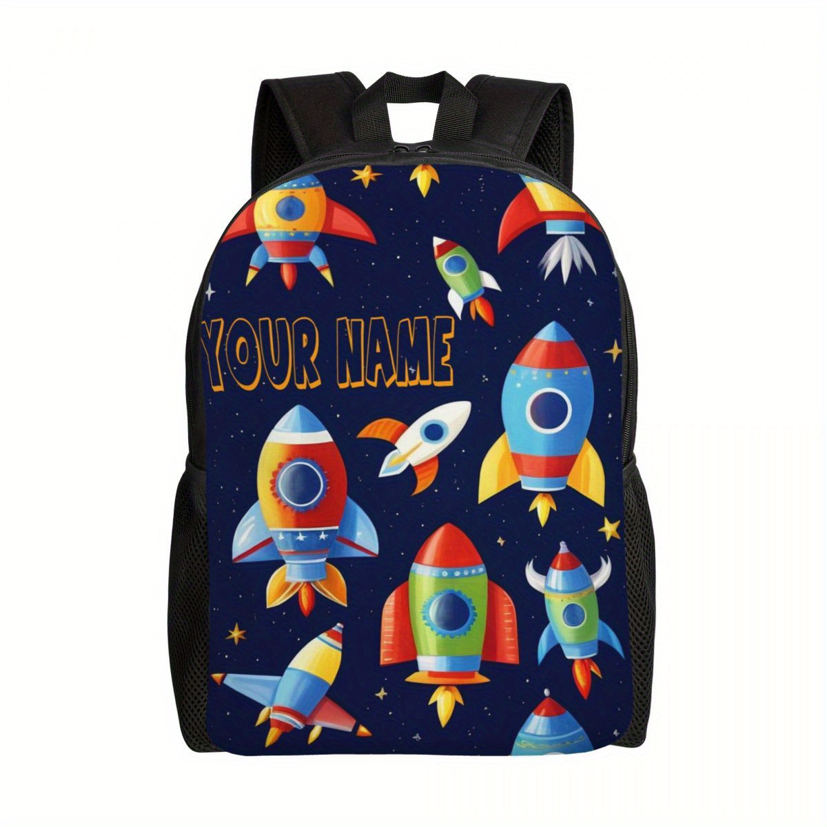 

Customizable Cartoon Rocket Backpack - Personalize , Lightweight Polyester School Bag For Teens With Adjustable Straps & Zip Closure