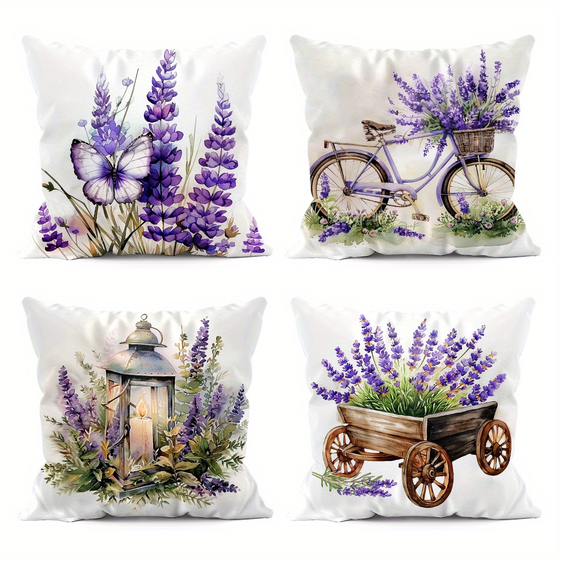 

4pcs Lavender Series Throw Pillow Covers Set - Soft Velvet, Single-sided Print, 18x18 Inches - Sofa & Home Decor