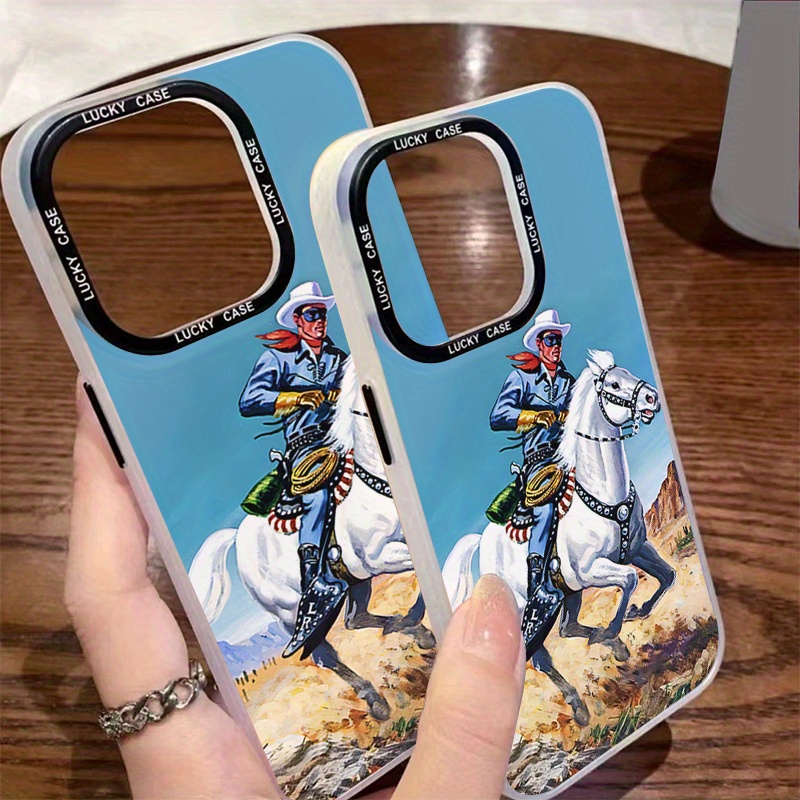 

Acrylic Phone Case With Western Cowboy Print, Durable Protective Cover With Silk Screen Design, Compatible With Various Smartphone Models - As0257