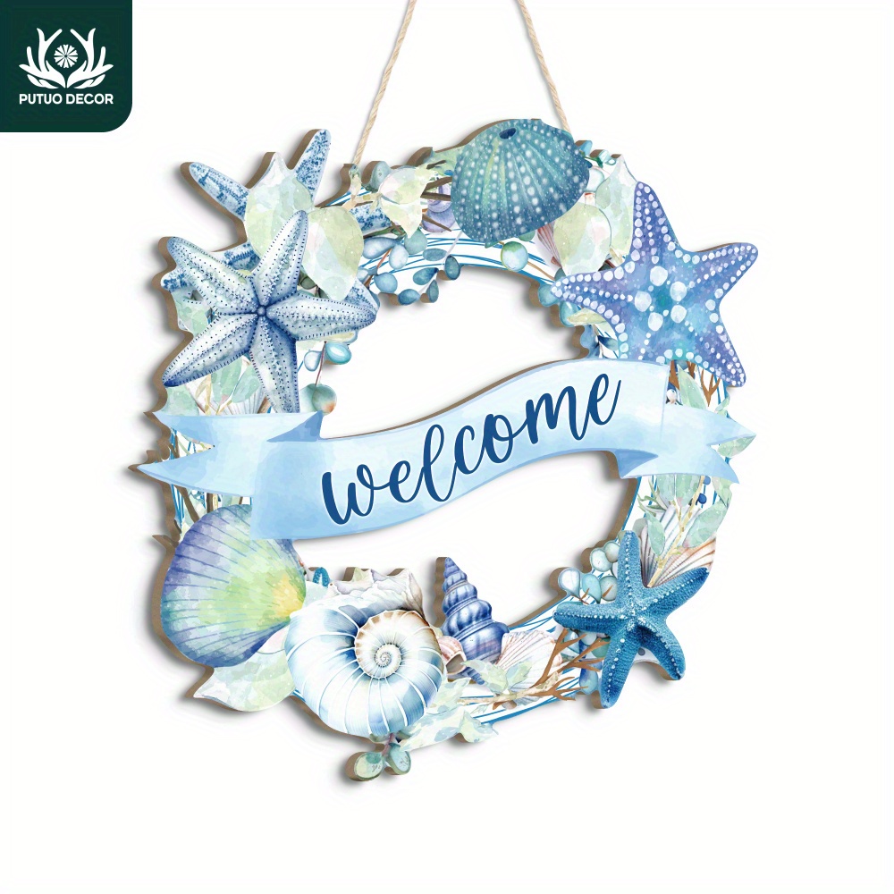 

Charming Ocean-inspired Wooden Welcome Sign - Starfish, Shells & Conch Design | Perfect For Beach Houses, Farmhouses & Holiday Decor Coastal Decor Beachy Decor