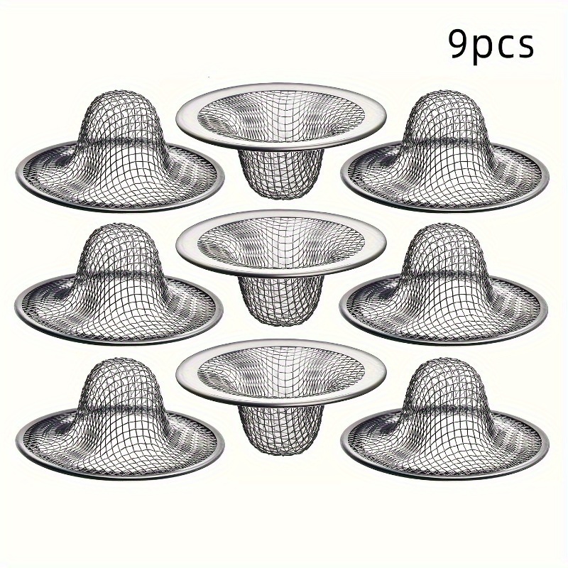 

9pcs Stainless Steel Sink Strainer Set - Hair With Mesh Filtration, Essential Bathroom Accessories