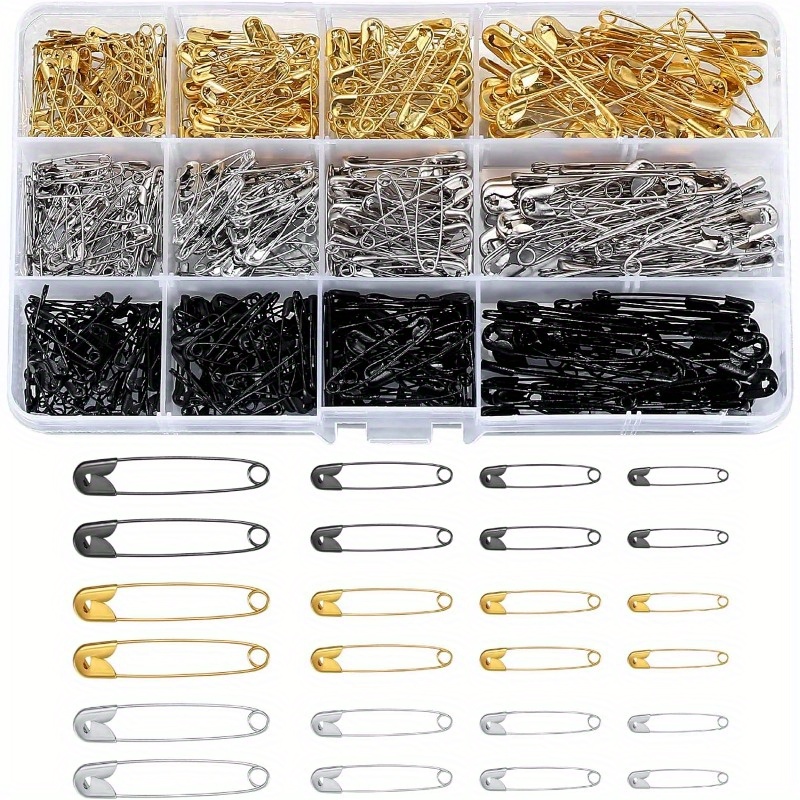 

540-piece Mixed Safety Pins Collection For Sewing, Crafts & Creative Projects - Features 19mm, 22mm, 28mm, 38mm In Metallic, Dark Colors
