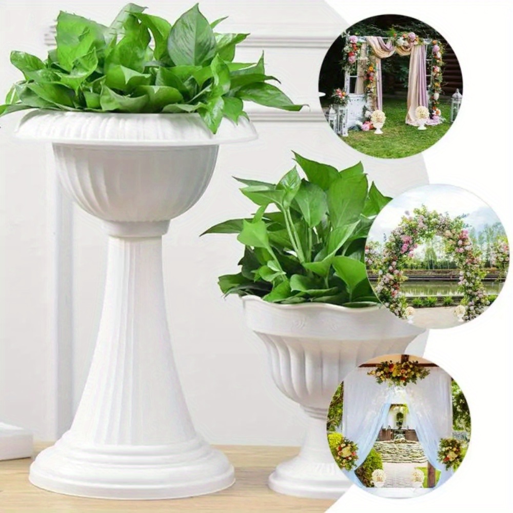 

Charming White Retro Roman Flower Pot - Durable Plastic, Perfect For Indoor & Outdoor Decor, Ideal For Weddings & Home Accents