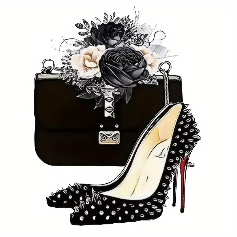 

Chic High-heel & Floral Iron-on Heat Transfer Decal - Diy Fashion Applique For T-shirts, Pillows & Clothing