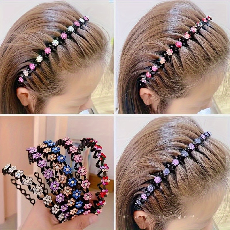 

4pcs Women's Fashion Hairbands, Elegant Simple Style, Super Sparkly Rhinestone Flower Headbands