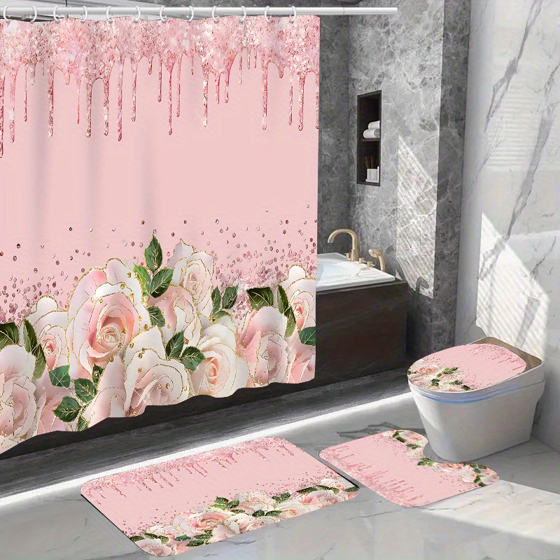 

1pc/4pcs Shower Curtain 12 Bathroom Mat Rug Carpet Polyester Curtain For Bathroom Accessories