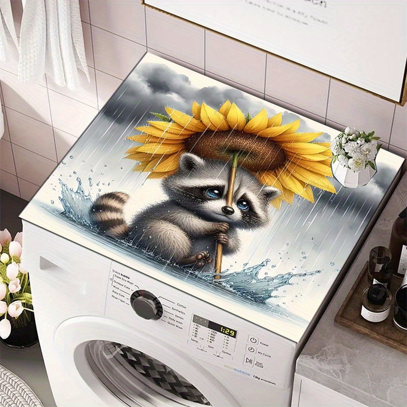 

1pc Adorable Animal Sunflower Drying Mat For Kitchen, Cute Raccoon Design, Non-slip, Absorbent, Quick-dry, Multi-use Polyester Dish Mat For Laundry Machine, Coffee Station, Nightstand