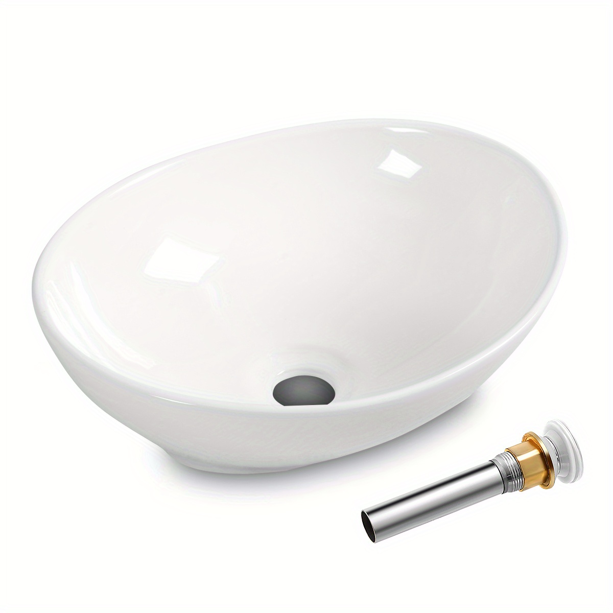 

Lifezeal Goplus Oval Bathroom Basin Ceramic Vessel Sink Bowl Porcelain W/ Pop Up Drain