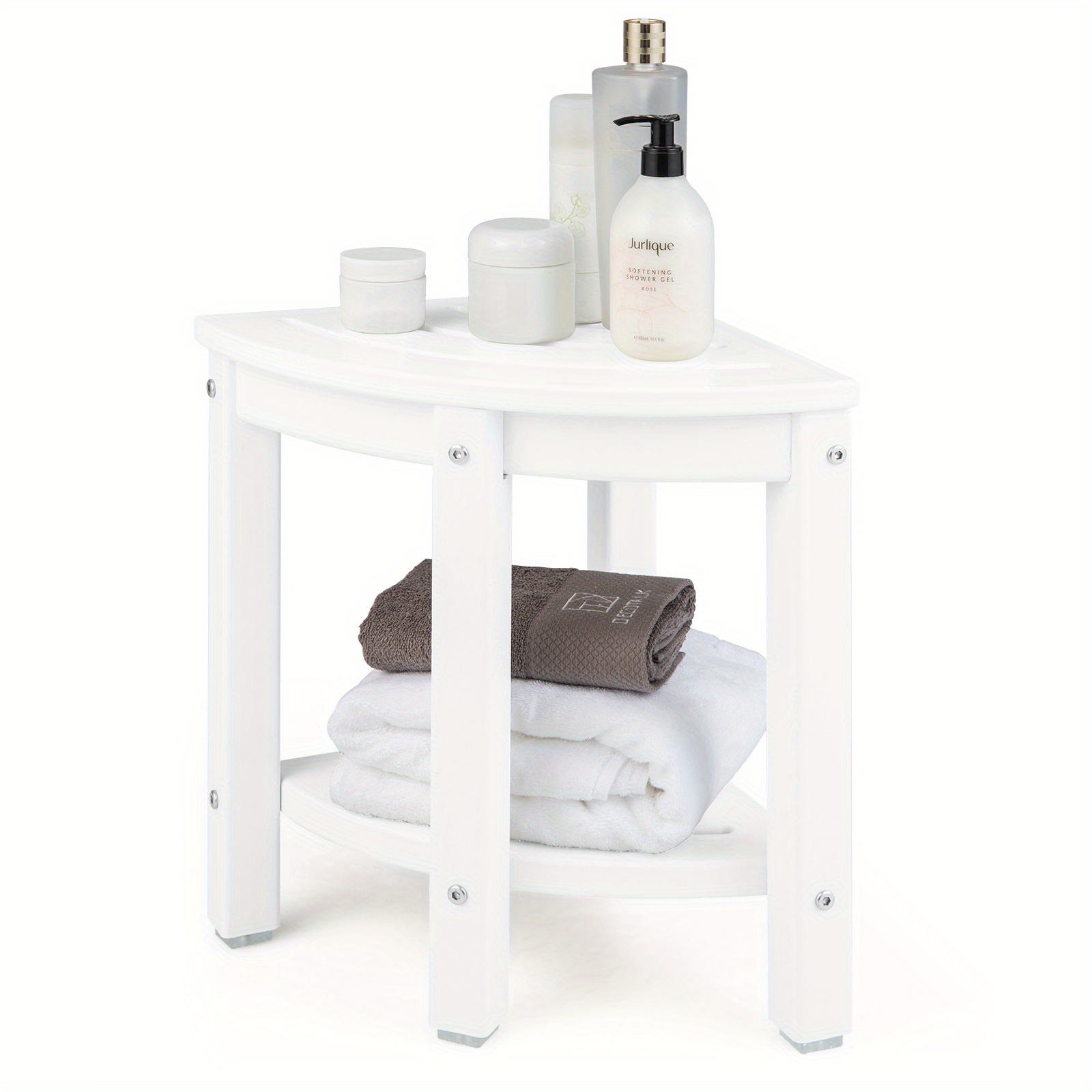 

Lifezeal 2-tier Corner Shower Bench Stool Waterproof Bathroom Heavy Duty W/ Shelf White