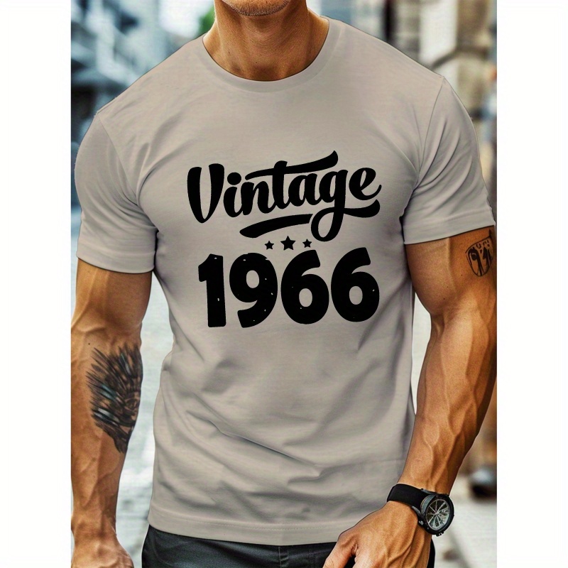 

Vintage 1966 Creative Print Stylish T-shirt For Men, Casual Summer Top, Comfortable And Fashion Crew Neck Short Sleeve, Suitable For Daily Wear